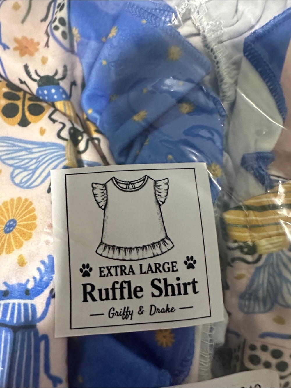 Pets Blue Bug Print Ruffle Sleeve Tee - Picture 2 of 2